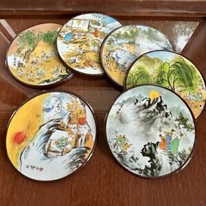 Set of 6 Vintage Korean Art Coasters – Yeon See Hee Folk Scene Series